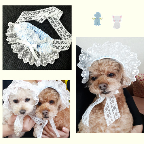 小型犬 猫ちゃん用 【新作】ボンネット風帽子・チョーカー