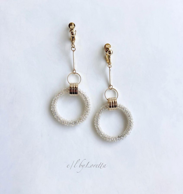 Stick crystal beads hoop pierce/earring(Gold) 1枚目の画像