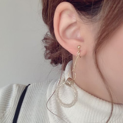 Stick crystal beads hoop pierce/earring(Gold) 2枚目の画像