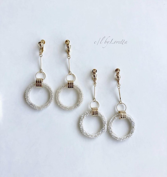 Stick crystal beads hoop pierce/earring(Gold) 3枚目の画像