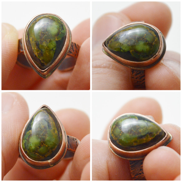 簡單系列-綠松石‧硫化鍛敲紅銅開放戒圍戒指‧no 6 第5張的照片