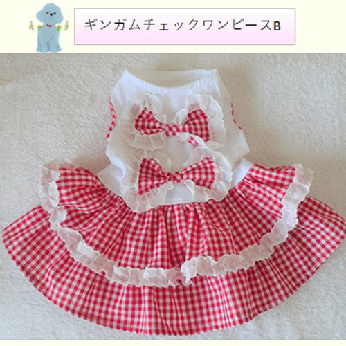 犬服ワンピース ギンガムチェック赤／背中リボン 送料無料 gwb10