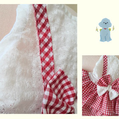 犬服ワンピース ギンガムチェック赤／肩ヒモ 送料無料 gw01