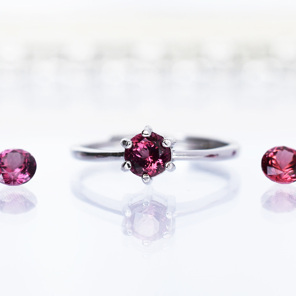 ロードライトガーネット指輪、リング：ピンク、ワインレッド、赤紫：6本爪：シルバー：Creema限定【送料無料】 4枚目の画像