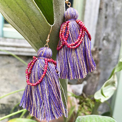 手編棉線流蘇串珠個性耳環  設計飾品 氣質垂墜耳飾 925銀針 Tassel Earrings 第9張的照片