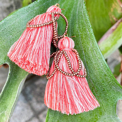 手編棉線流蘇串珠個性耳環  設計飾品 氣質垂墜耳飾 925銀針 Tassel Earrings 第8張的照片