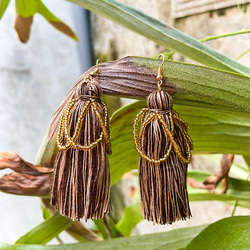 手編棉線流蘇串珠個性耳環  設計飾品 氣質垂墜耳飾 925銀針 Tassel Earrings 第4張的照片