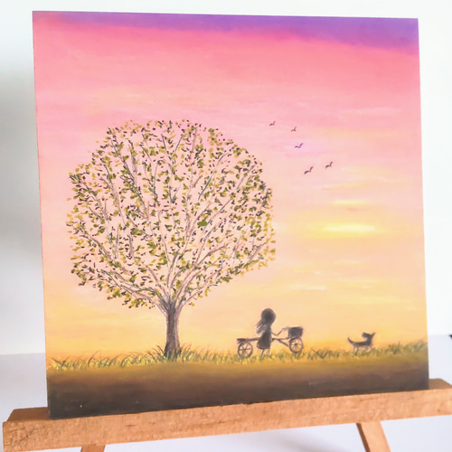 優しい 空色の帰り道【原画】オイルパステルアート 絵画 小さな