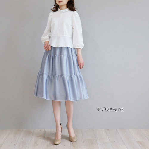 総ゴムでノンストレス♪】立体ボーダー柄 ティアードスカート  