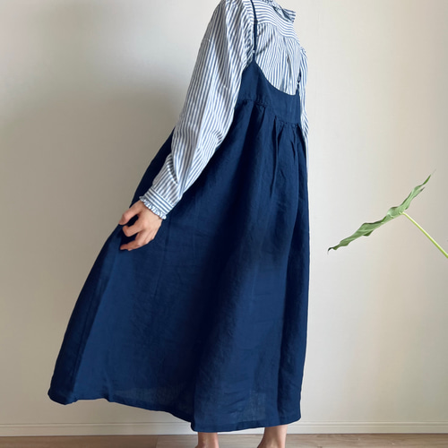 キャミソールワンピース　ハンドメイド　ito fukuoka ベージュ　リネン キャミソールワンピース ハンドメイド服 ハンドメイド作家 様