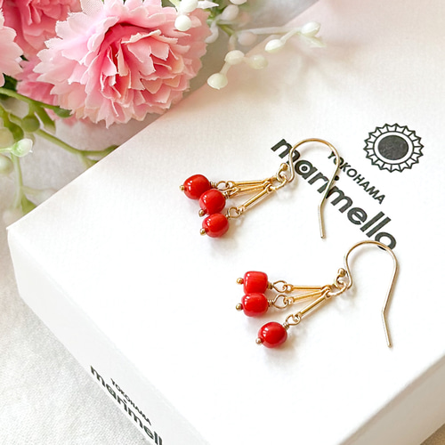 14kgf*サルディーニャ産赤珊瑚のネックレス＆ピアス／イヤリング＊アジャスター付き ネックレス・ペンダント marimello  通販｜Creema(クリーマ) 15643890