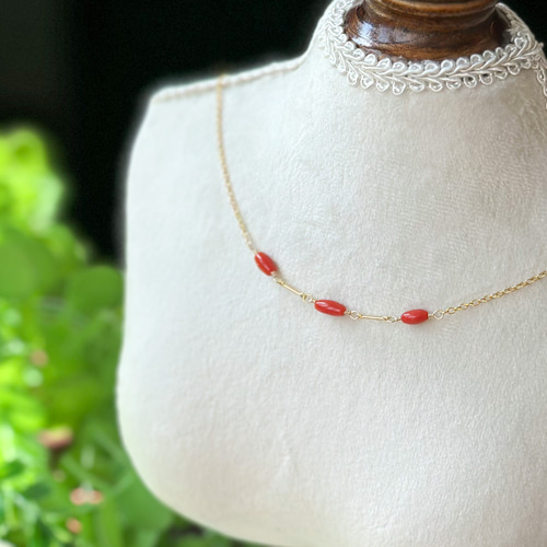 14kgf*サルディーニャ産赤珊瑚のネックレス＆ピアス／イヤリング