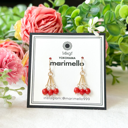 14kgf*サルディーニャ産赤珊瑚のネックレス＆ピアス／イヤリング＊アジャスター付き ネックレス・ペンダント marimello  通販｜Creema(クリーマ) 15643890