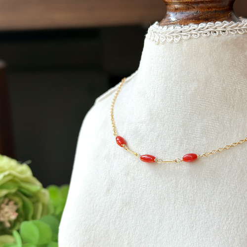 14kgf*サルディーニャ産赤珊瑚のネックレス＆ピアス／イヤリング＊アジャスター付き ネックレス・ペンダント marimello  通販｜Creema(クリーマ) 15643890