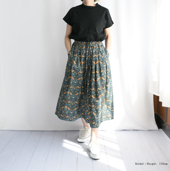 ウィリアムモリス ＜いちご泥棒(S)＞ タック＆ギャザーロング スカート＜BRUNA-MSS-BLUE＞        Ω 人気・おすすめ｜使いやすい・旅行におすすめ 品質保証 全国発送 正規品・日本国内発送・安心保証付き