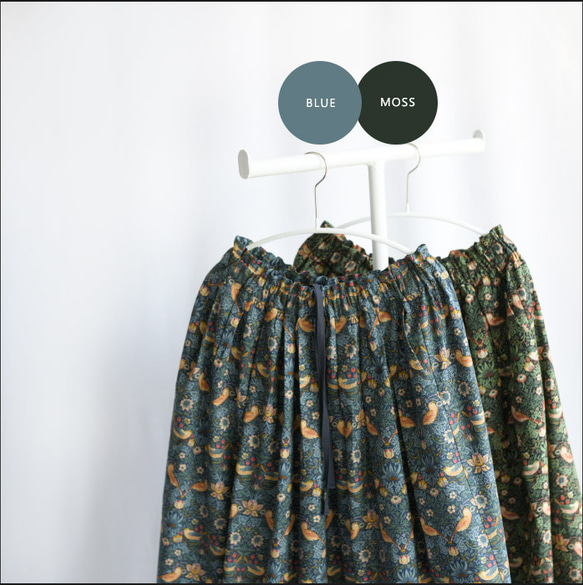 ウィリアムモリス ＜いちご泥棒(S)＞ タック＆ギャザーロング スカート＜BRUNA-MSS-BLUE＞        Ω 人気・おすすめ｜使いやすい・旅行におすすめ 品質保証 全国発送 正規品・日本国内発送・安心保証付き