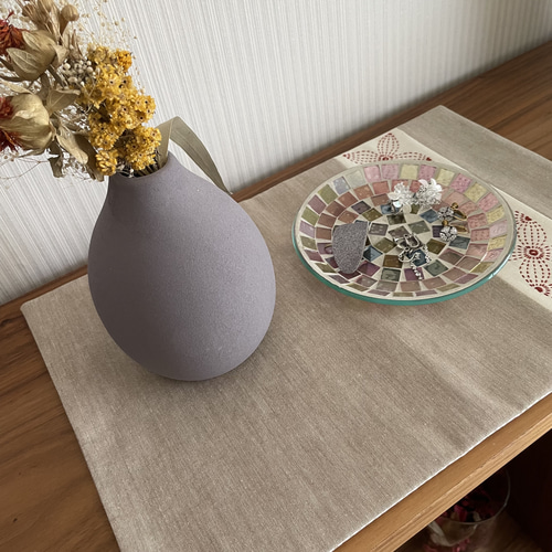 リバーシブル刺し子ランチョンマット 花文/ブラウン 花柄 ギンガム