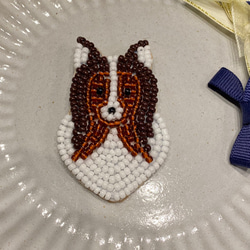刺繍　ビーズ　ブローチ　ボストンテリア　ハンドメイド ビーズ刺繍ブローチ ボストンテリア フレブル ブローチ Pocket