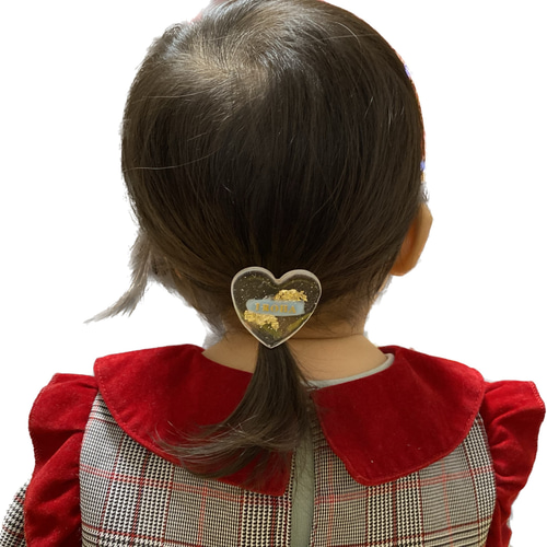 お名前入り】【イニシャル入り】うる艶ハートのレジンヘアゴムセット