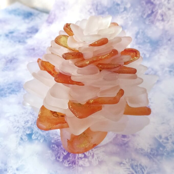 【海灯花】シーグラスのお花のランプシェード 赤×オレンジ 初明かり（はつあかり）ギフトラッピング対応 5枚目の画像