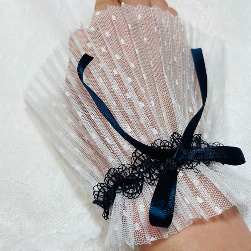 貴重、フランスアンティークコットンドットチュールプリーツレース幅広345cm フランスの刺繍チュールレース＊手芸・インテリア材料のお店