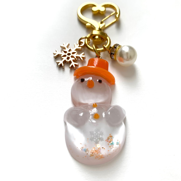 snowman＊キラキラ雪だるまキーホルダー ORANGE 3枚目の画像