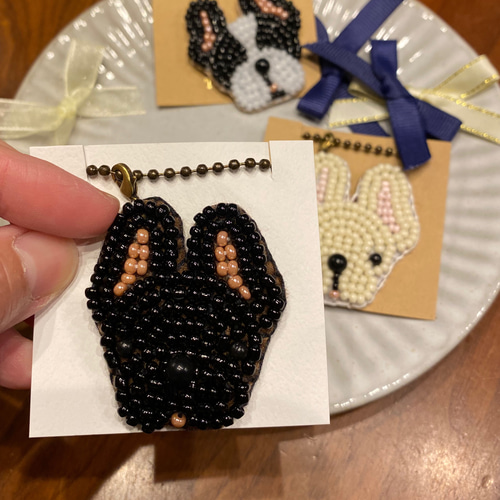 刺繍ビーズキーホルダー ボストンテリア フレブル その他アクセサリー