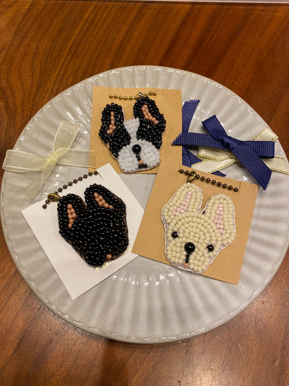 刺繍ビーズキーホルダー ボストンテリア フレブル その他アクセサリー