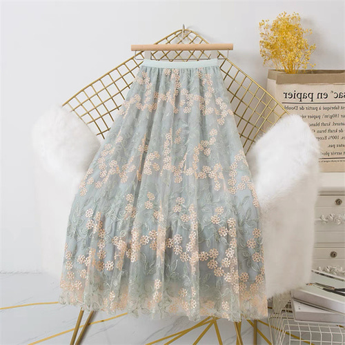 春、夏、秋、チュールスカート、ウエスト ゴム、チュールレース