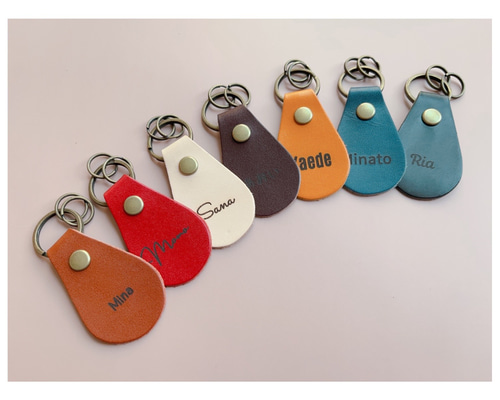 栃木レザー＊レーザー刻印 しずく型キーホルダー 席札 プチ