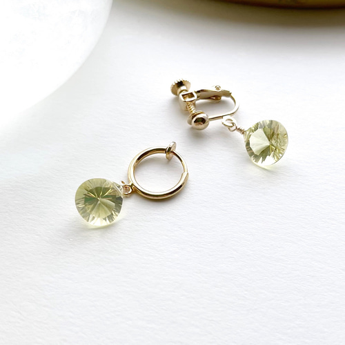 レモンクォーツ✳︎マロンコンケーブカットの【チャーム】【ピアス