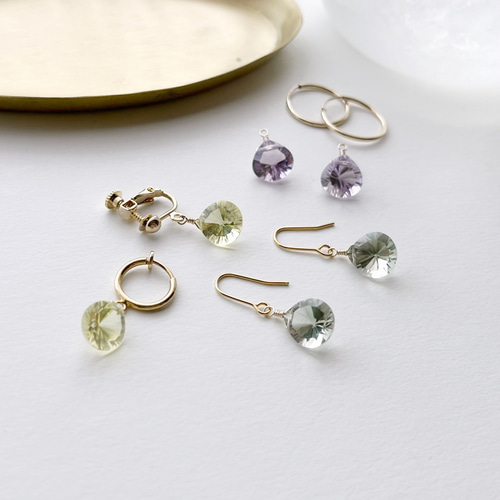 レモンクォーツ✳︎マロンコンケーブカットの【チャーム】【ピアス