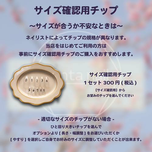サイズネイルチップ確認用(不安な方はオススメです✨) サイズ確認用ネイルチップ【単品ページ】 ネイルチップ（つけ爪