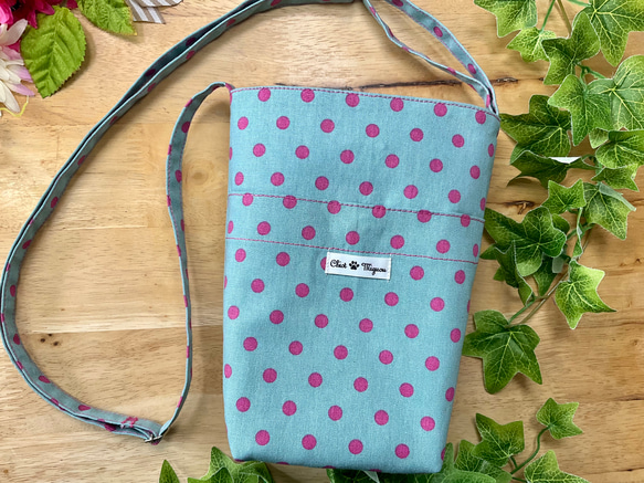 [Walking Pochette] Pop Colorful Dots Blue✖️Pink 肩帶長度可調節智能手機肩 第1張的照片