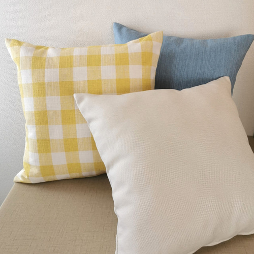 クッションカバー✥ブルー＆ホワイト✥45×45✥ファスナー式✥ハンドメイド 空色のようなさわやかブルー 無地 クッションカバー 45×45