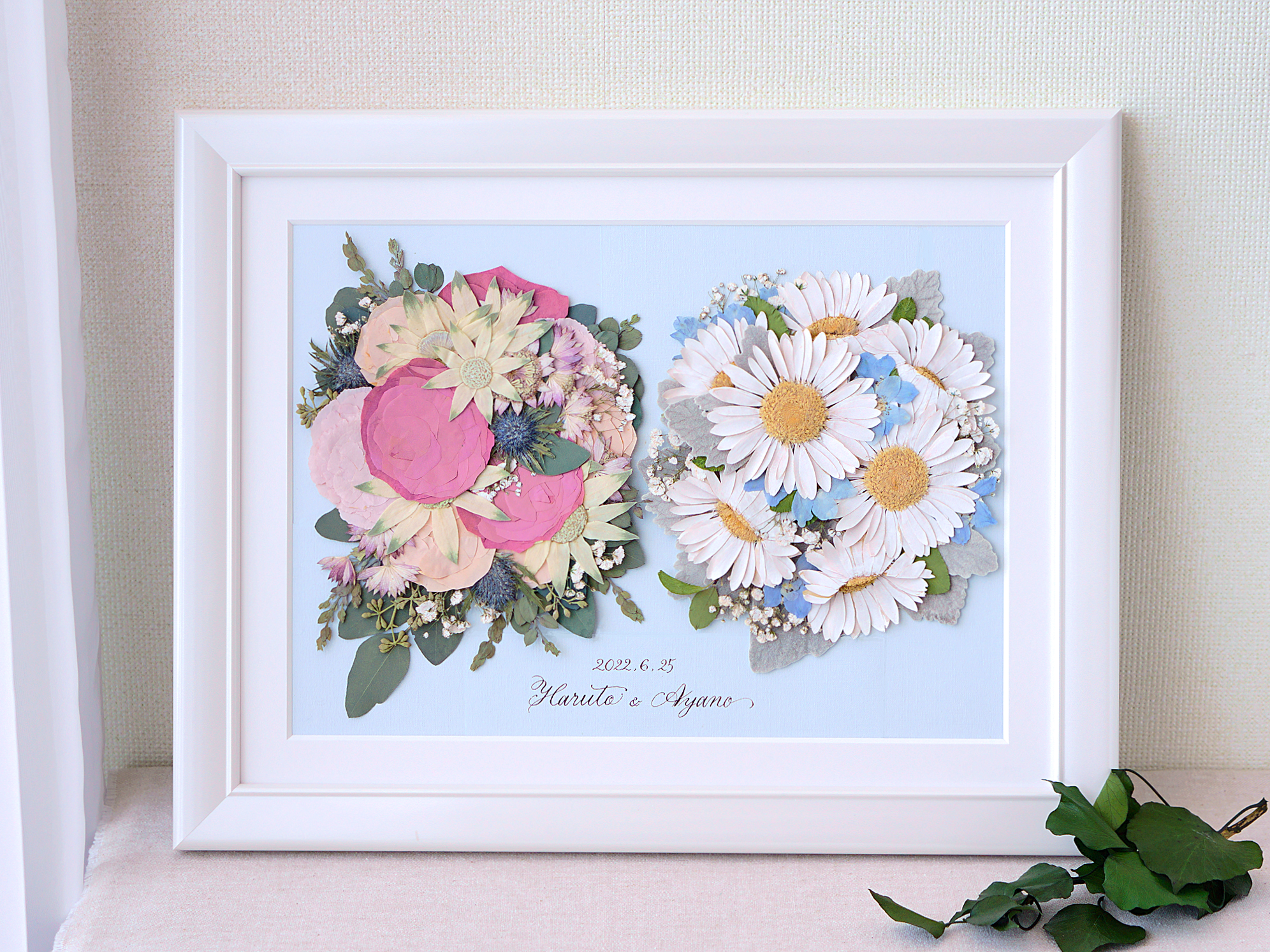 ◆新商品◆ 押し花で残すウェディングブーケ【ラグジュアリーデュオ】　2つのブーケを一緒に保存加工　アフターブーケ