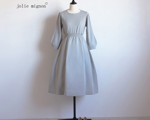 ジョリーミニョンjolie mignonホールガーメントパフスリーブワンピース ホールガーメント 異素材ギンガムチェック パフスリーブ