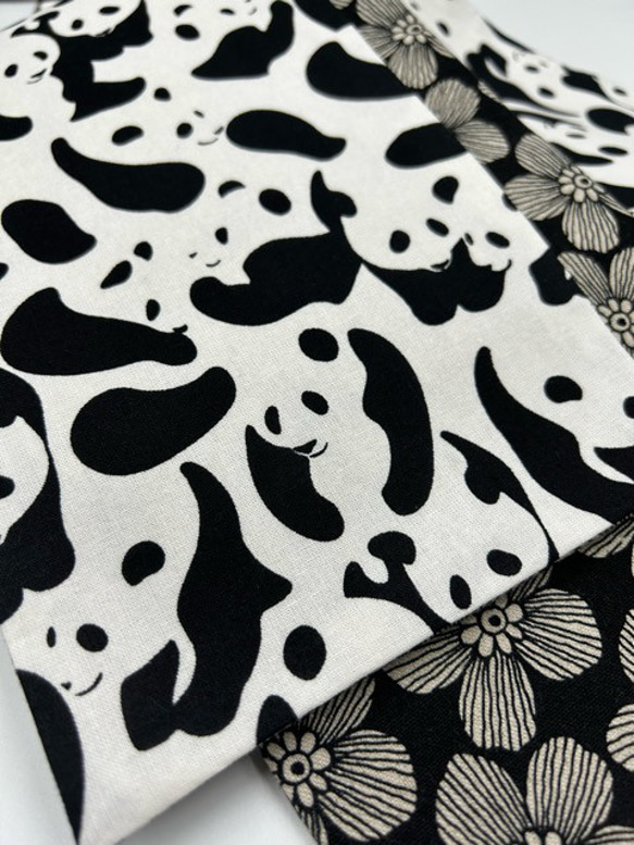 【スーパーゲリラ企画】4427木綿半幅帯　パンダ柄 根付・絹帯締め 6枚目の画像