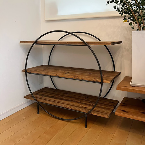 オールドメゾン OLD MAISON 棚 ラウンドシェルフ 飾り棚 W90×D35×H82 ローシェルフ ラウンドシェルフ 棚・シェルフ・ラック