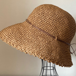 【夏にかぶりたい♪】HERMES ラフィアハット 麦わら帽子 ラフィア風糸の夏帽子③《前プリムたっぷり》S～XLサイズ ハット
