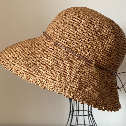 【夏にかぶりたい♪】HERMES ラフィアハット 麦わら帽子 ラフィア風糸の夏帽子③《前プリムたっぷり》S～XLサイズ ハット
