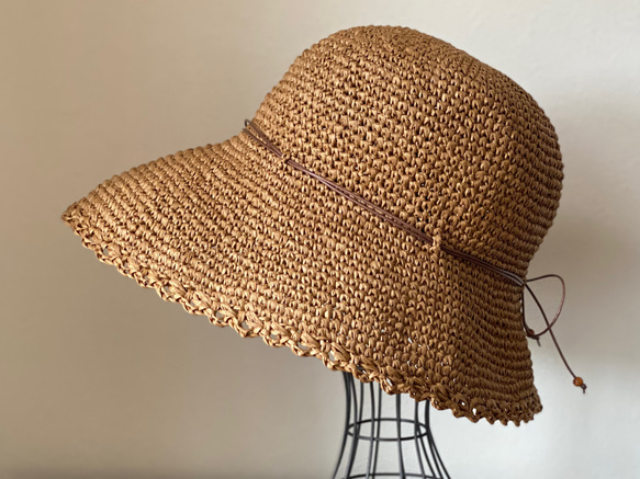 ラフィア風糸の夏帽子③《前プリムたっぷり》S～XLサイズ ハット