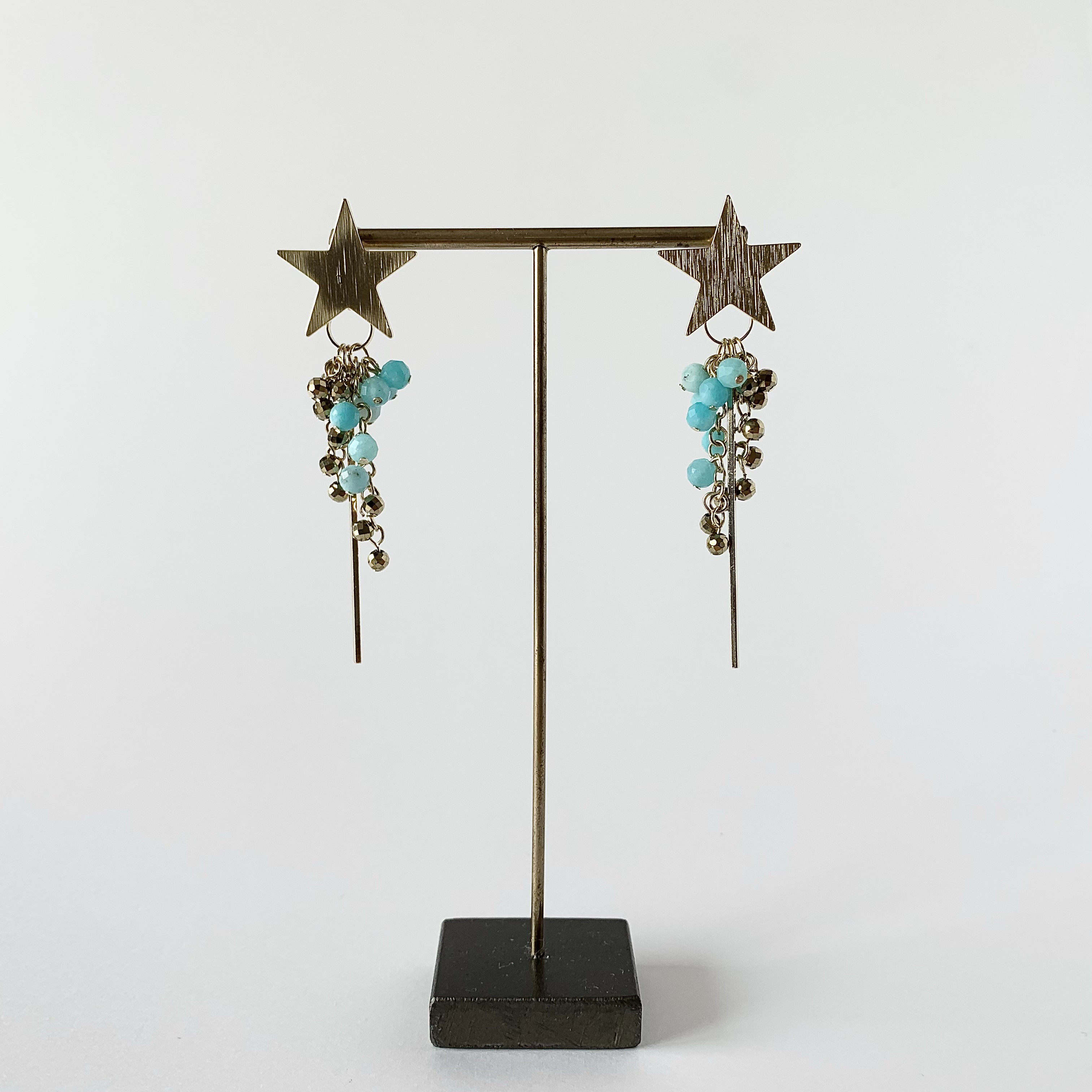 アマゾナイトとスターのロングピアス・イヤリング