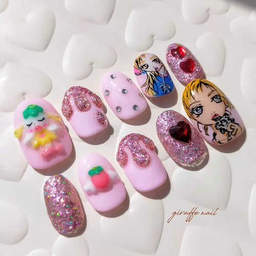 149 ネイルチップ モチーフネイル ご近所物語 ピンクネイル 痛ネイル