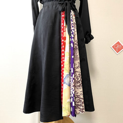 ウエストフリーのセミフレアスカート　着物リメイク　　いろいろパッチワークの楽しいスカート　　送料無料 3枚目の画像
