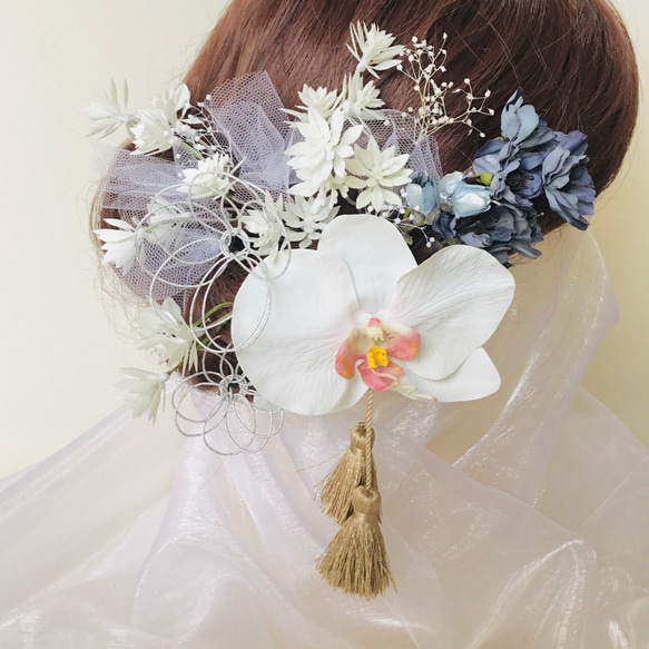 結婚式、成人式、卒業式、胡蝶蘭の髪飾り 2枚目の画像