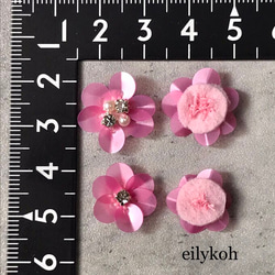 M56 ローズピンクスパンコールのフラワーカボション　貼り付けパーツ　花モチーフ 4枚目の画像