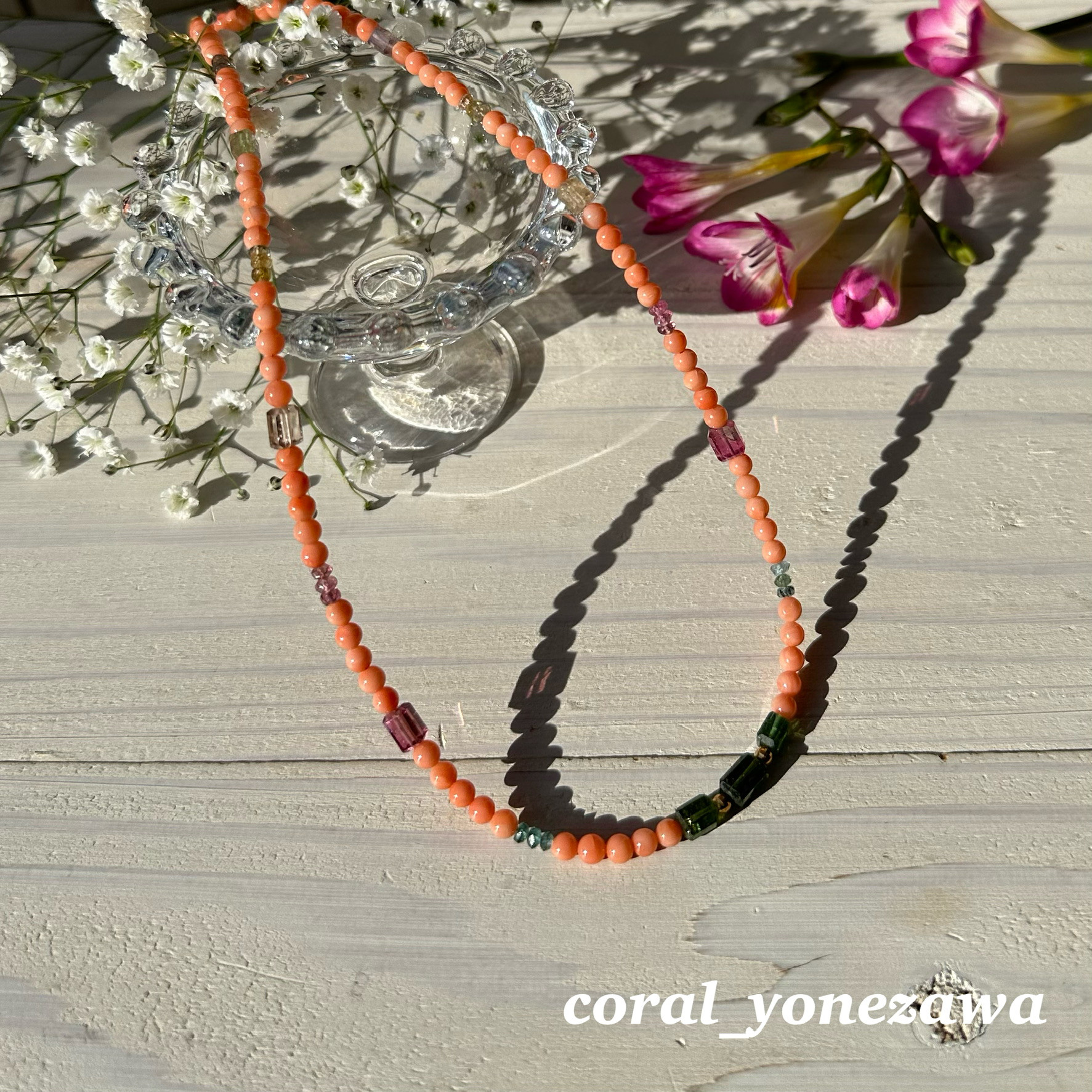 珊瑚・トルマリン・K18でオリジナルネックレス　R50324H2