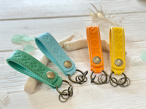 ミチェンキーホルダー ミンサー 模様 キーホルダー ループタイプ キーリング HANAHANA工房