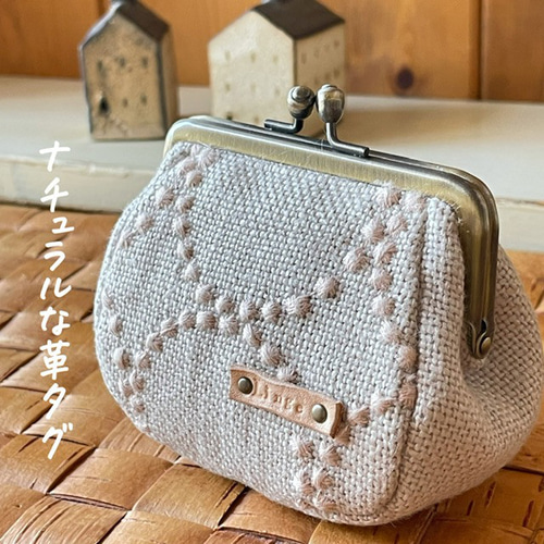 ミナペルホネンがま口ポシェットtambourine ホワイトハンドメイド